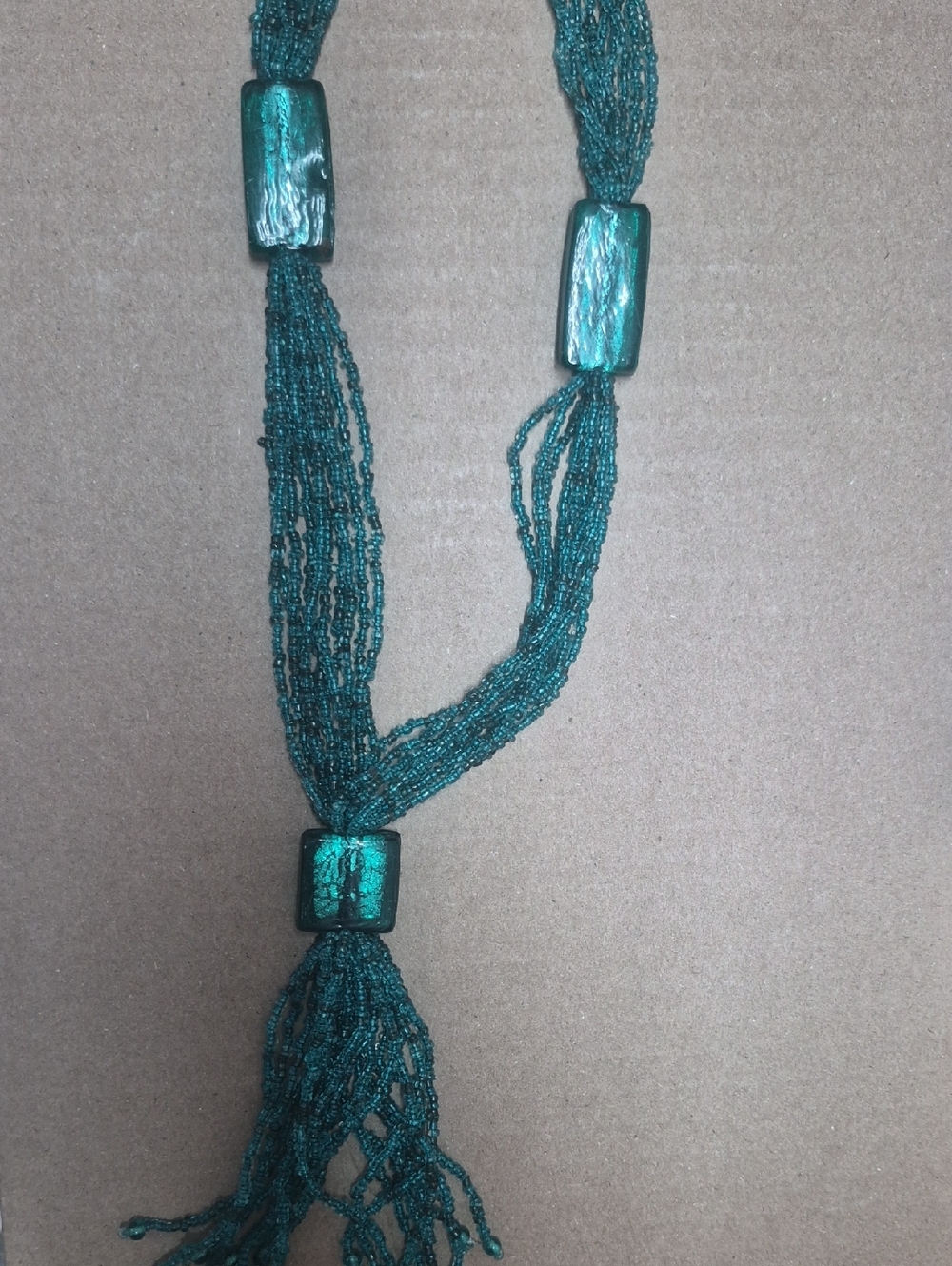 Teal Beaded Tassel Necklace - Women Jewelry